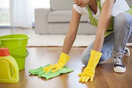 Technician checking a carpet cleaning area as part of a risk assessment
